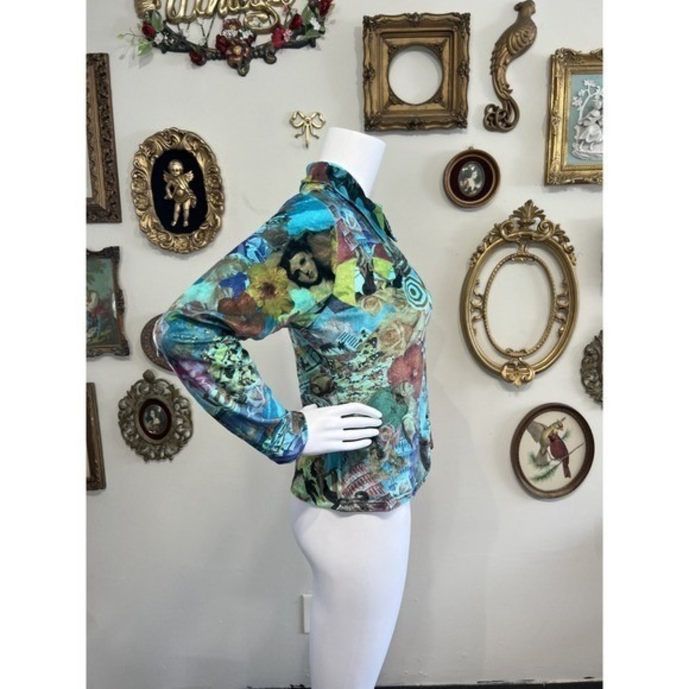 Y2k velvet Cheryl Creations Vintage 90s Italian Renaissance Art Zip Up Top Large - Picture 3 of 8